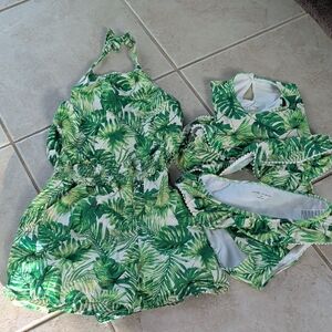 Janie And Jack Green Tropical Leaf Two-Piece Bikini Swim Set Matching Romper  10